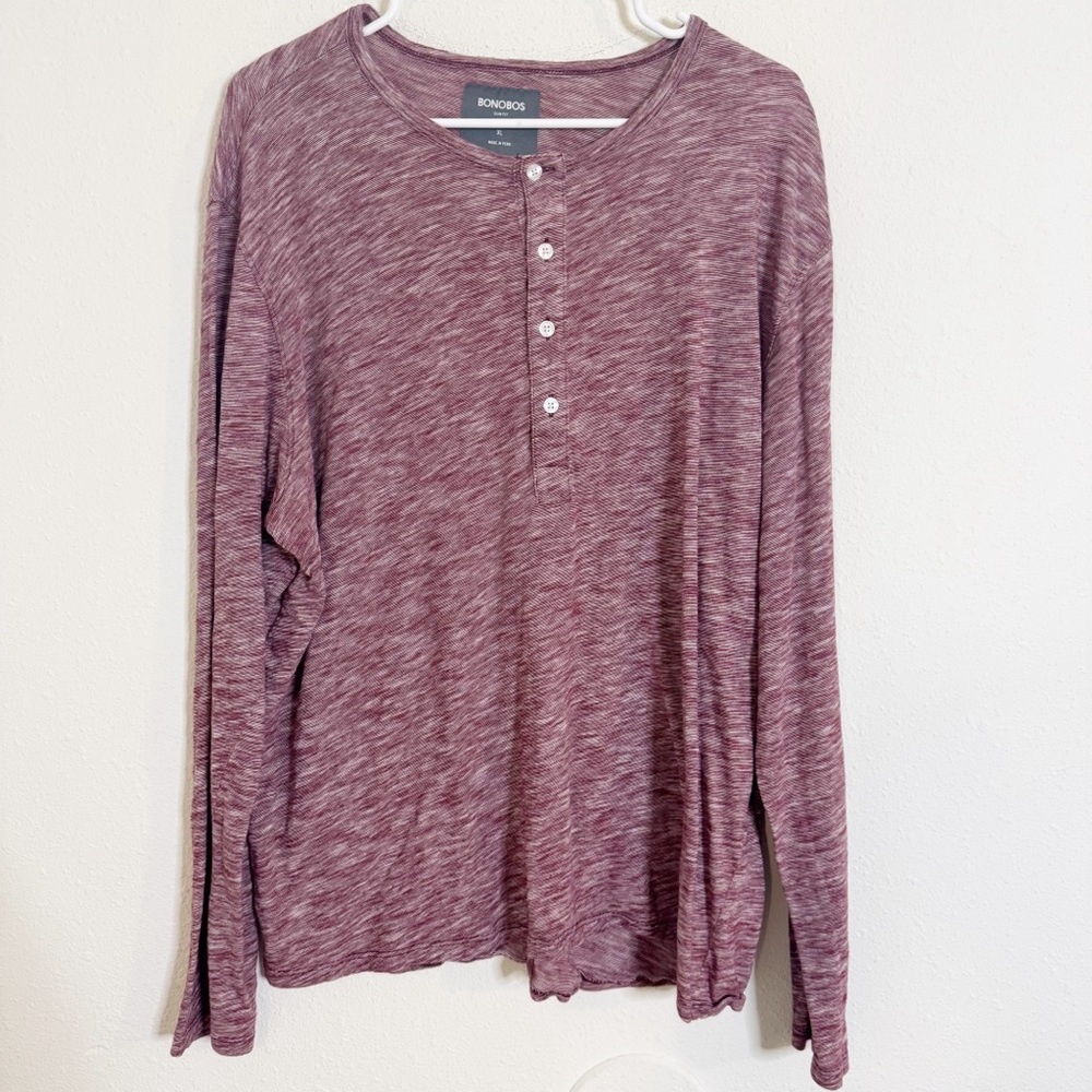 Bonobos Men's Maroon Long Sleeve Henley Shirt
